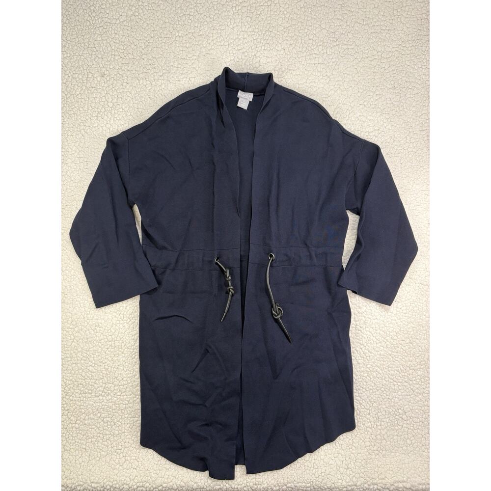 Chico's Travelers Women Size 0 Small Navy Open Cinch Tie Waist Jacket Longline